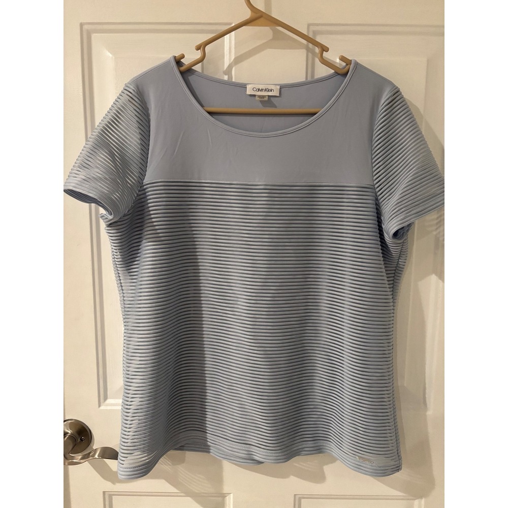 Calvin Klein  Ribbed Short Sleeve‎ Top Blue Career Summer Large